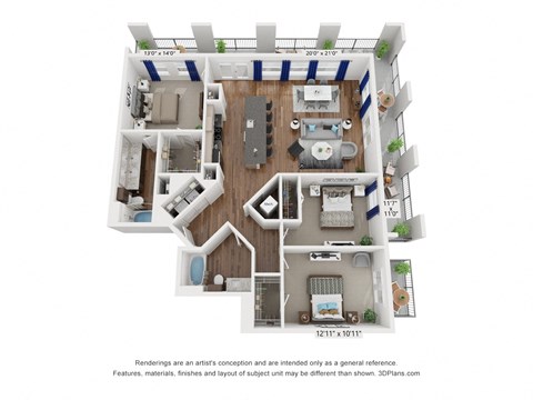 Floor plan for 3 beds, 2 baths, 1645 sqft